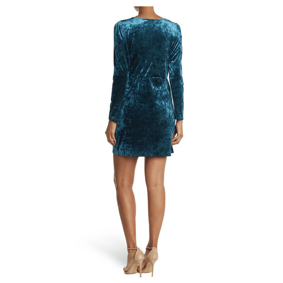 Vanity Room Velvet Long Sleeve Faux Wrap Mini Dress In Emerald Size M $168 - Picture 4 of 14